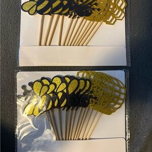 24 pc Gold and Black Bee Cupcake Toppers